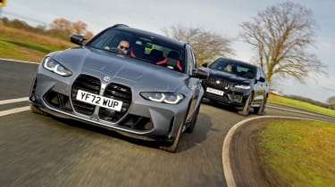 BMW M3 Touring and Jaguar F-Pace SVR - front cornering